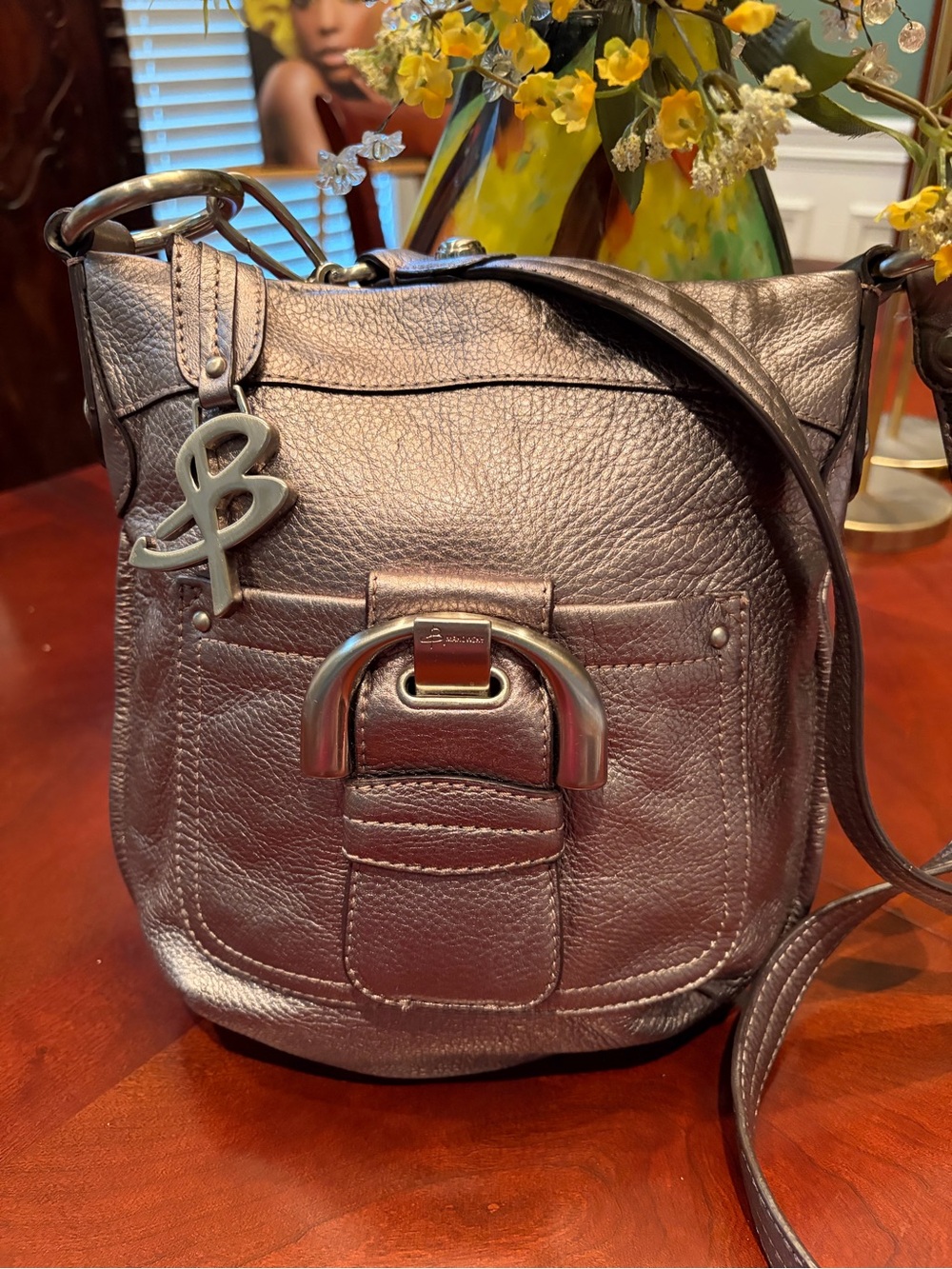 b. makowsky Metallic Bronze Leather Shoulder Bag
